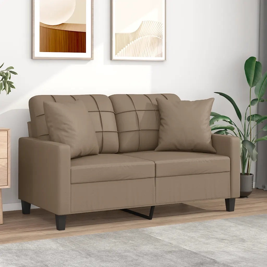 Divano | Divano da soggiorno | Sofa a 2 Posti con Cuscini Cappuccino 120 cm in Similpelle