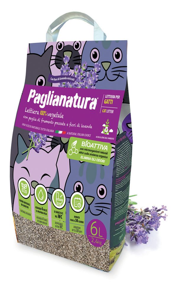 Lettiera Gatto Bioattiva alla Lavanda Paglianatura 2,4 KG/6 LT - Naturale, Ecologica e Anti-Odore