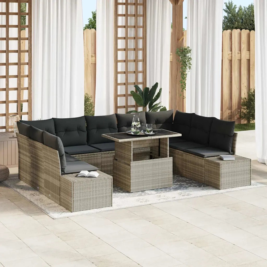 Set Divano da Giardino 10 pcs Grigio chiaro Poly Rattan
