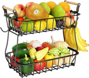 Fruitiera a doppia lastra - contenitore per frutta e verdura - nero - filo metallico - 2 pezzi
