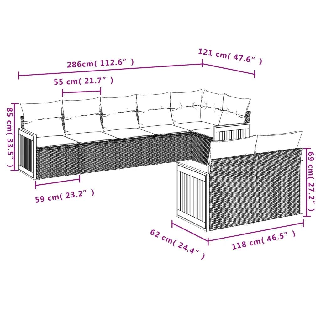 Set Divano da Giardino 8 pz con Cuscini Beige in Polyrattan 3260232