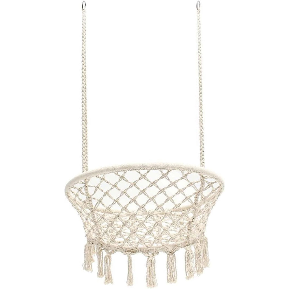 Poltrona Sospesa Amaca Dondolo Intrecciata in Tessuto Beige uso Interni Esterni