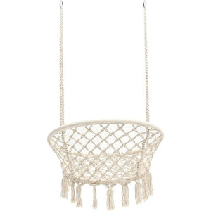 Poltrona Sospesa Amaca Dondolo Intrecciata in Tessuto Beige uso Interni Esterni