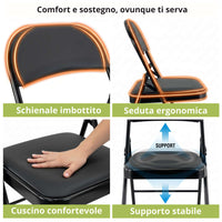 Marvin Set 6 Sedie Pieghevoli Kant in Metallo Imbottite Salvaspazio, Compatte e Resistenti, Richiudibili per Eventi Nero