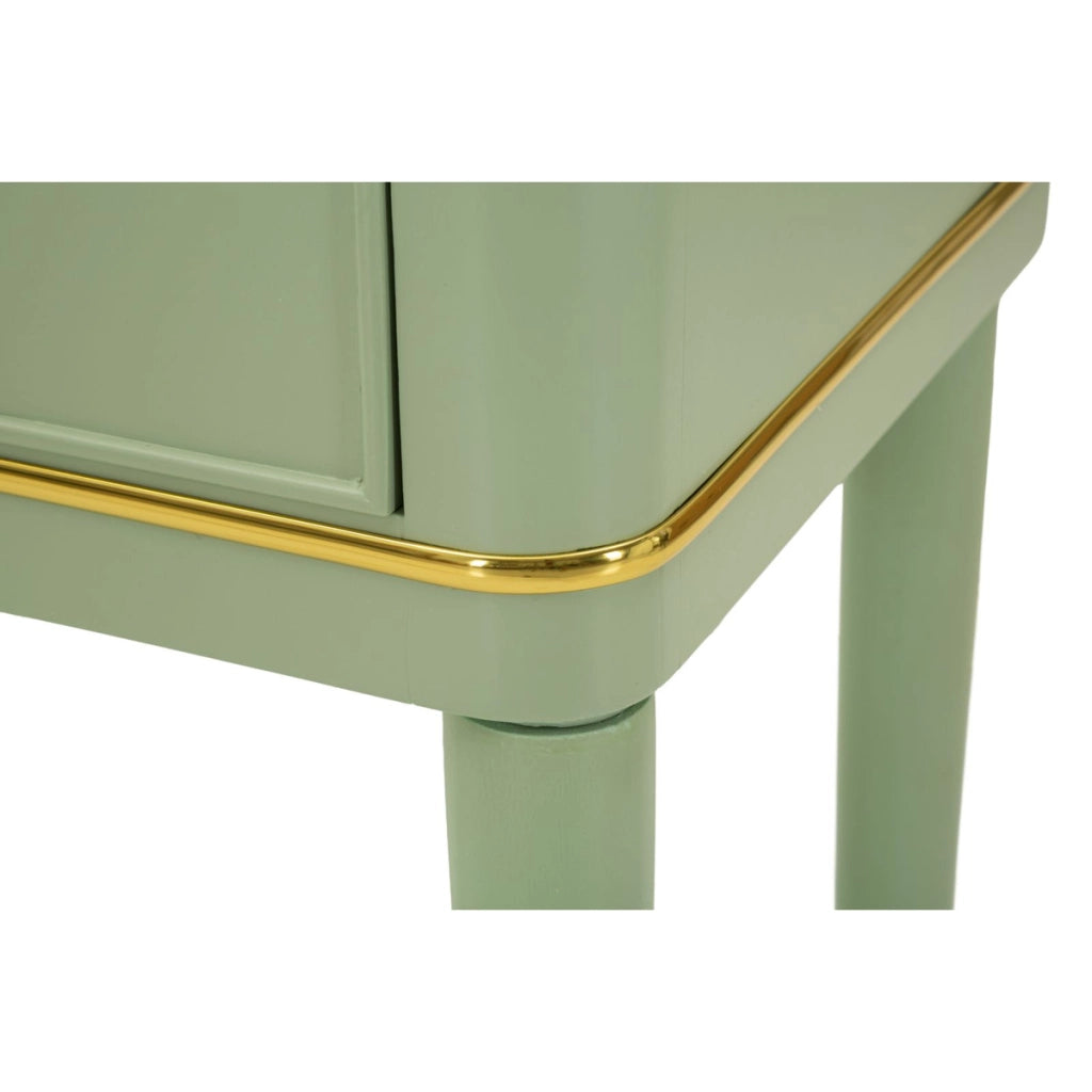 Comodino Camille in legno verde salvia con dettagli oro