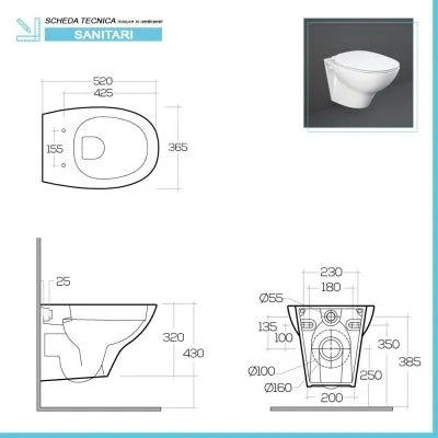 Wc sospeso Rimless serie Morning in ceramica con scarico a parete