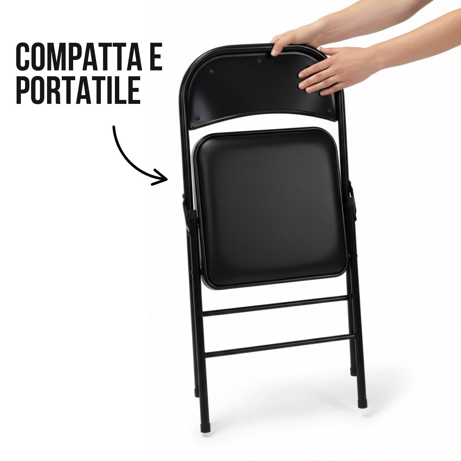 Marvin Set 6 Sedie Pieghevoli Kant in Metallo Imbottite Salvaspazio, Compatte e Resistenti, Richiudibili per Eventi Nero