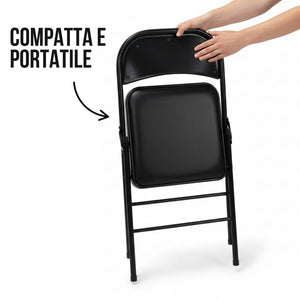 Marvin Set 6 Sedie Pieghevoli Kant in Metallo Imbottite Salvaspazio, Compatte e Resistenti, Richiudibili per Eventi Nero