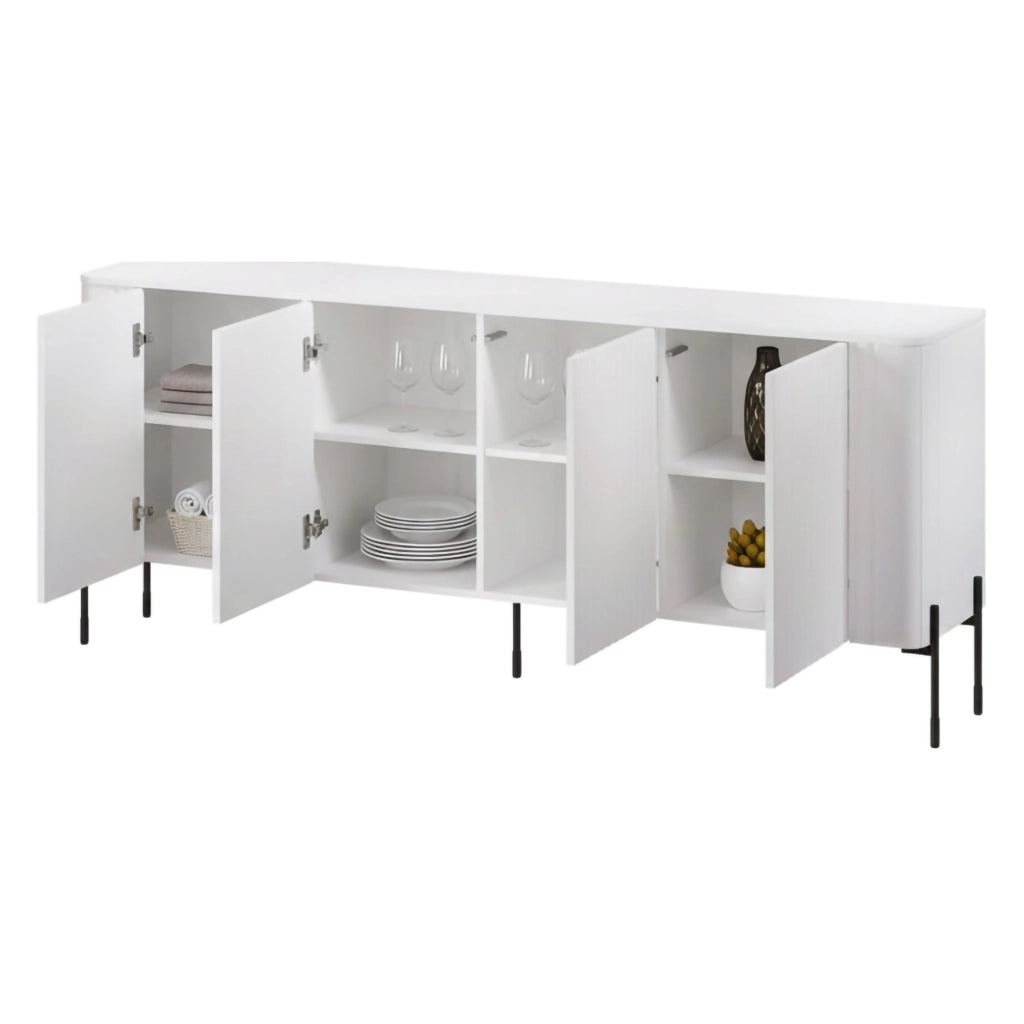 Credenza Laion, Madia da salotto con quattro ante battenti, Rialzata da terra, 190x40 h80 cm, Bianco