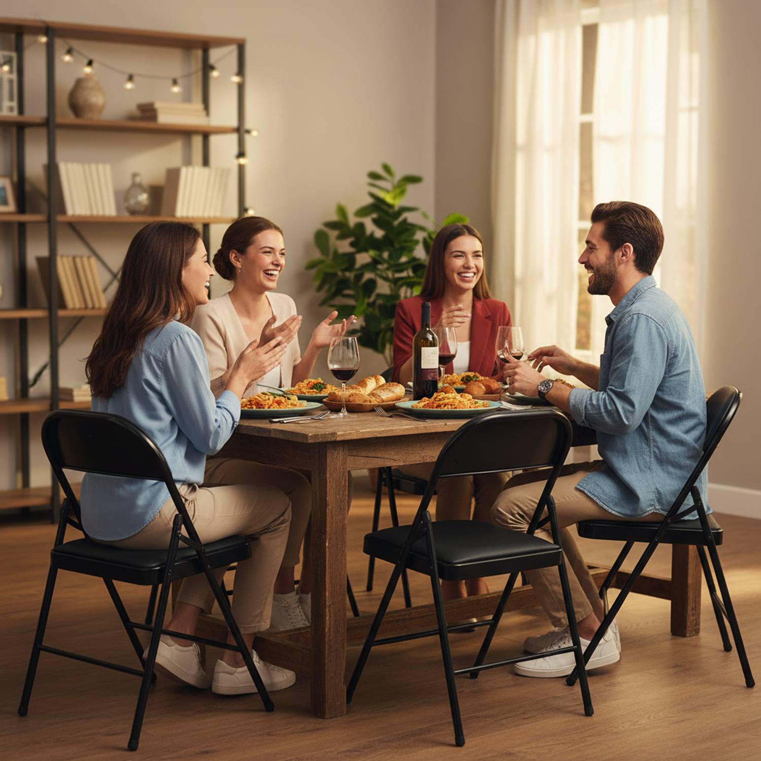 Marvin Set 6 Sedie Pieghevoli Kant in Metallo Imbottite Salvaspazio, Compatte e Resistenti, Richiudibili per Eventi Nero