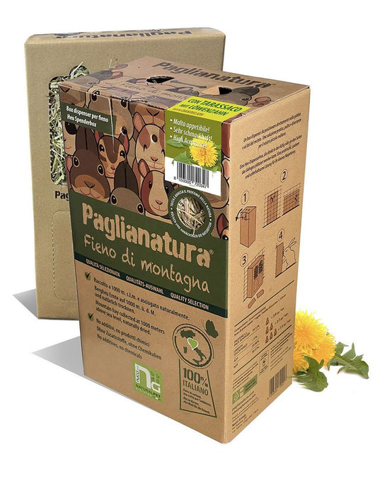 Dispenser di Fieno di Montagna con Tarassaco Naturale â€“ Mangime Complementare per Conigli, Roditori e Piccoli Animali â€“ 100% Naturale e Ricco di Fibre