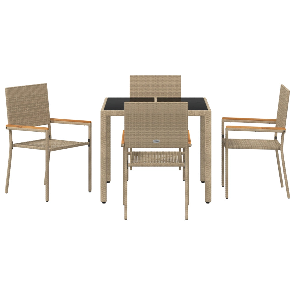 Set da Pranzo da Giardino 5 Pezzi Beige Polyrattan