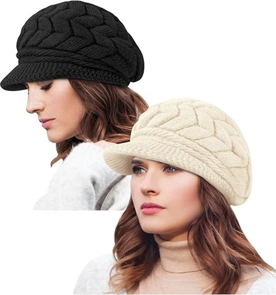 Muffa da Donna - Berretto - 2 Pezzi - Cappello da Donna - Invernale - Calda Muffa - Muffa Invernale - Muffa Calda - Cappello con Cappuccio - Invernale - Moda - Nero/Beige