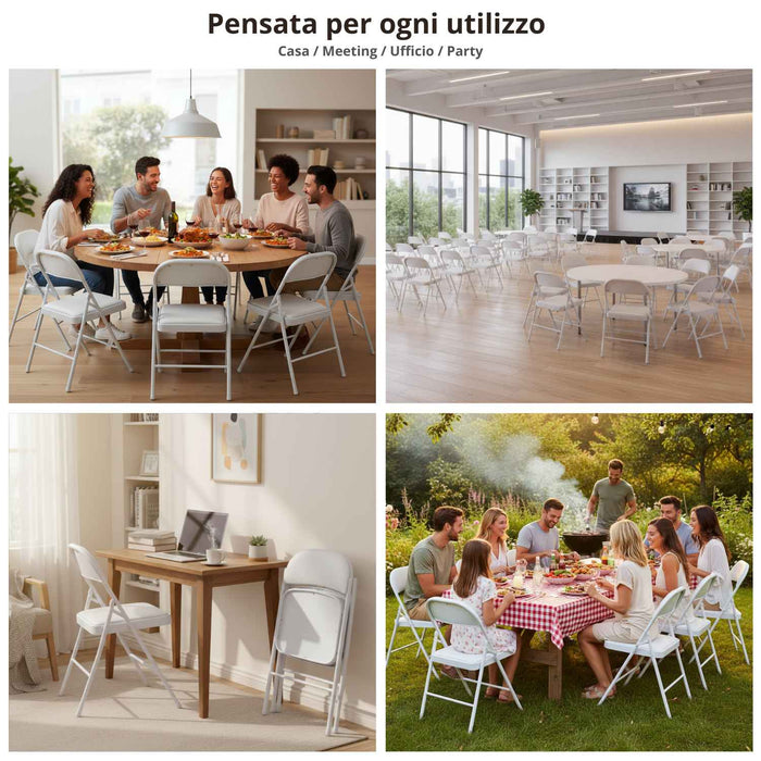 Marvin Set 6 Sedie Pieghevoli Kant in Metallo Imbottite Salvaspazio, Compatte e Resistenti, Richiudibili per Even Bianco