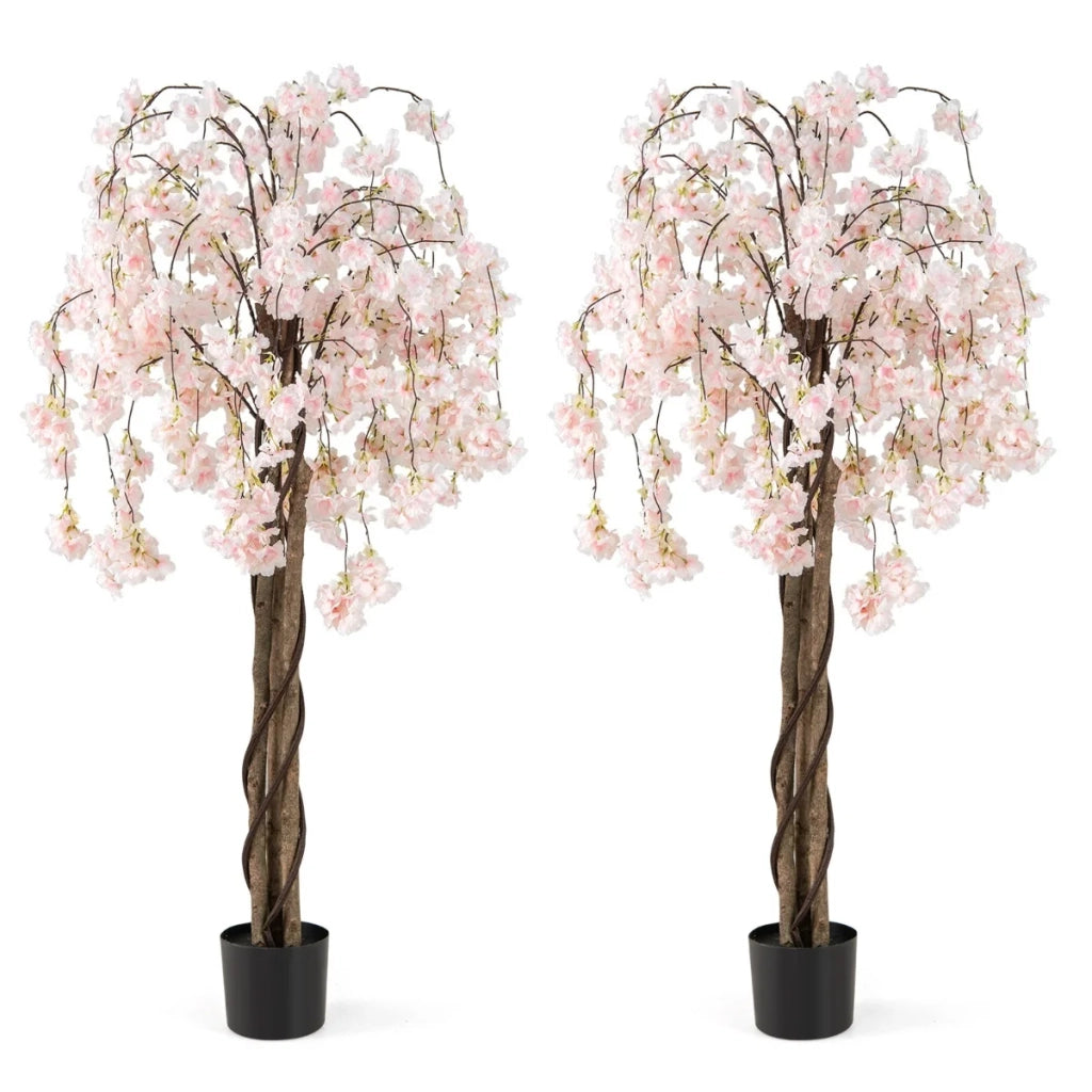 Lotto di 2 ciliegi artificiali 160 cm aspetto naturale con fiori rosa e bianchi stile moderno in poliestere bianco 20_0012403