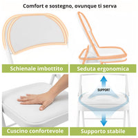 Marvin Set 6 Sedie Pieghevoli Kant in Metallo Imbottite Salvaspazio, Compatte e Resistenti, Richiudibili per Even Bianco
