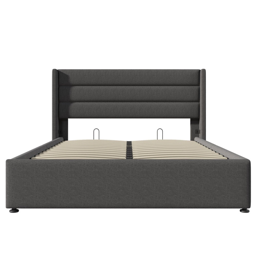 Letto Contenitore Matrimoniale Idraulico con Materasso ¨C MINIMAL ¨C Tessuto Grigio 160x200