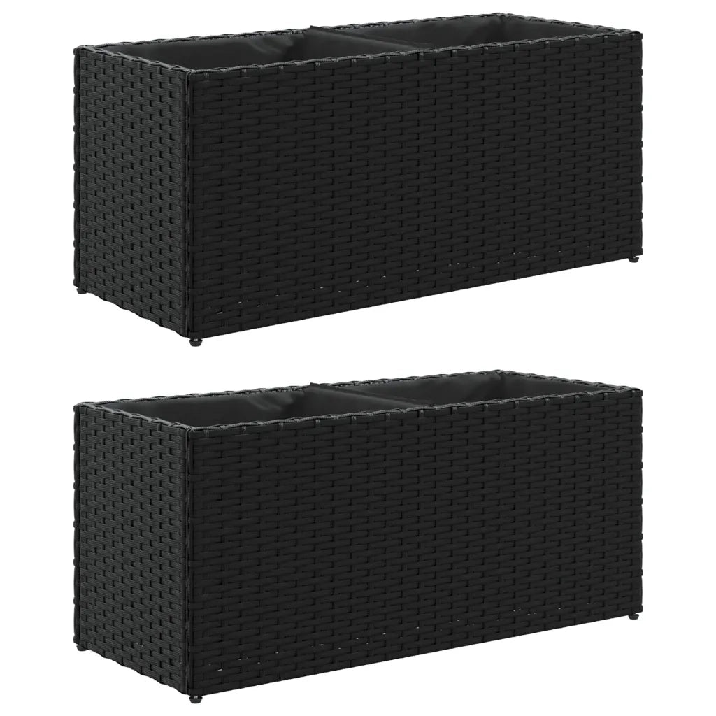 vidaXL Fioriere da Giardino con 2 Vasi Nere 72x30x32 cm in Polyrattan