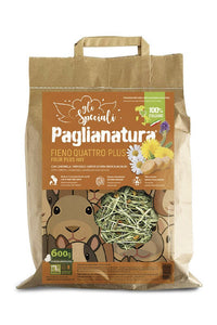 Fieno 4 Plus 600 gr. - Alimento Naturale di Alta QualitÃ  per Conigli e Roditori, Ricco di Fibre Essenziali, in Pratica Confezione