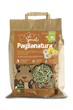 Fieno 4 Plus 600 gr. - Alimento Naturale di Alta QualitÃ  per Conigli e Roditori, Ricco di Fibre Essenziali, in Pratica Confezione