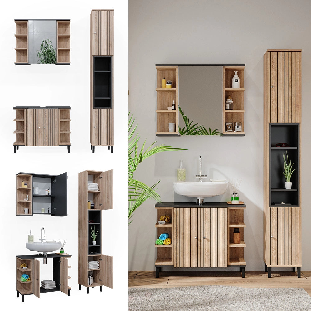 Vicco Set di mobili da bagno Sonoma 3 parti, con colonna