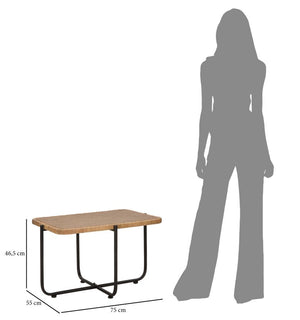 Tavolino Basso 75x55x46,5 cm in Metallo con Piano in Rattan