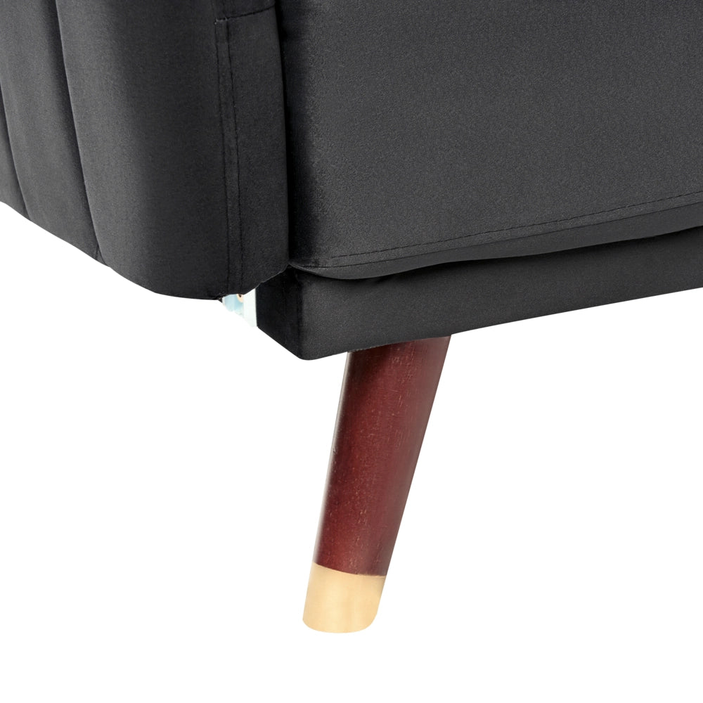 Divano Letto Tessuto Velluto Nero Scuro Soggiorno Moderno 3 Posti Gambe In Legno Braccio A Pista