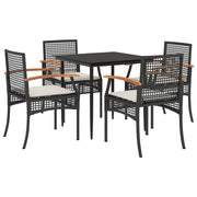 Set da Pranzo da Giardino 5 pz | Set Salotto da Giardino Nero con Cuscini in Polyrattan