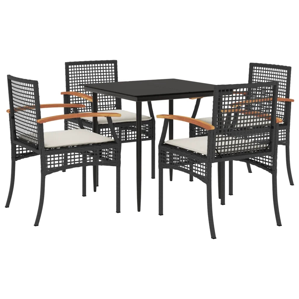 Set da Pranzo da Giardino 5 pz | Set Salotto da Giardino Nero con Cuscini in Polyrattan