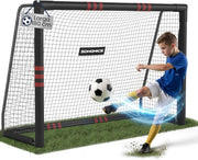 SONGMICS Porta da Calcio, per Tutte le Età, in Acciaio, Rete in PE, per Esterni, Giardino, Spiaggia, 120 x 300 x 200 cm, Rivestita in Gommapiuma, Nero SZQ301RZ02
