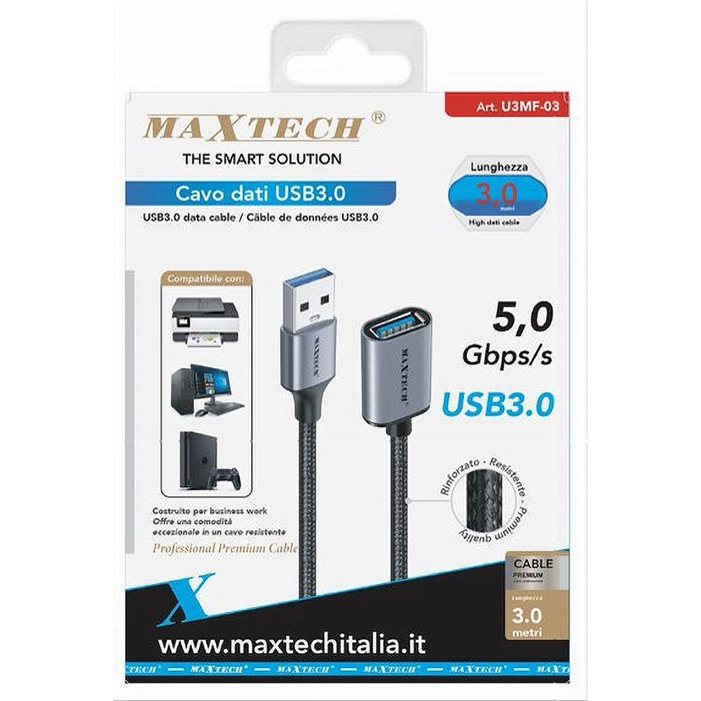 Trade Shop - Cavo Dati Prolunga Usb3.0 Maschio A Femmina Da 5 Gbps 3 Mt Stampante Pc U3mf-03 -