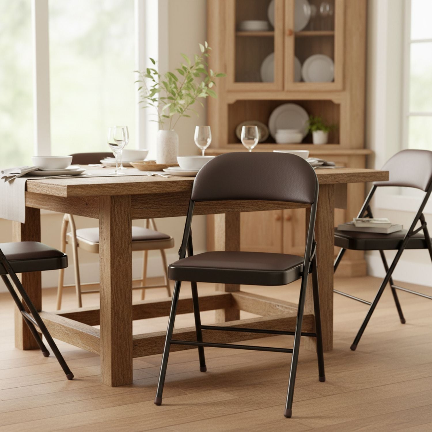 Marvin Set 6 Sedie Pieghevoli Kant in Metallo Imbottite Salvaspazio, Compatte e Resistenti, Richiudibili per Eve Marrone