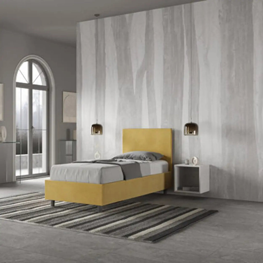 Letto singolo senza rete imbottito 80x190 microfibra ocra Adele