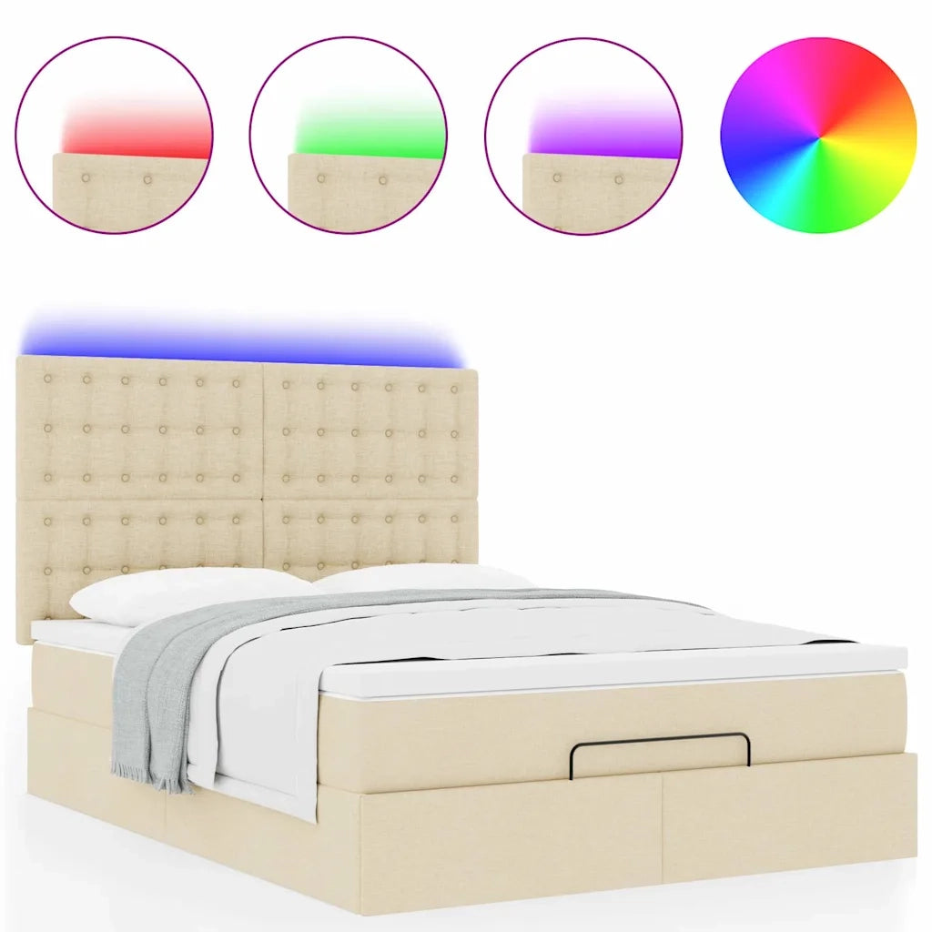 Struttura Letto Pouf con Materasso Crema 140x190 cm in Tessuto 3314174