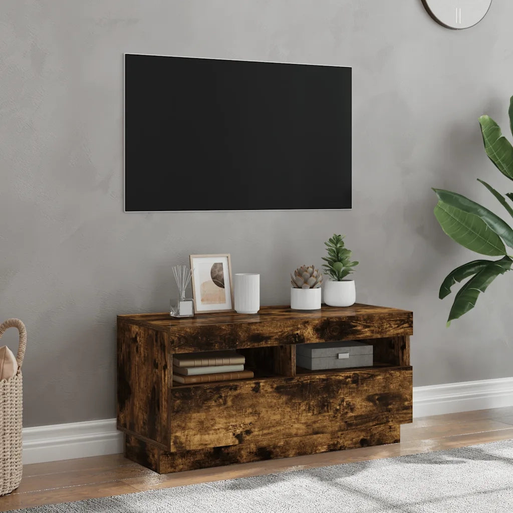 Mobile Porta TV con Luci LED Rovere Fumo 80x35x40 cm 815723