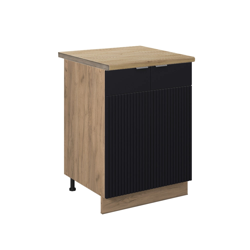 Vicco Mobiletto base cucina Nero a righe 60 cm , PL Rovere