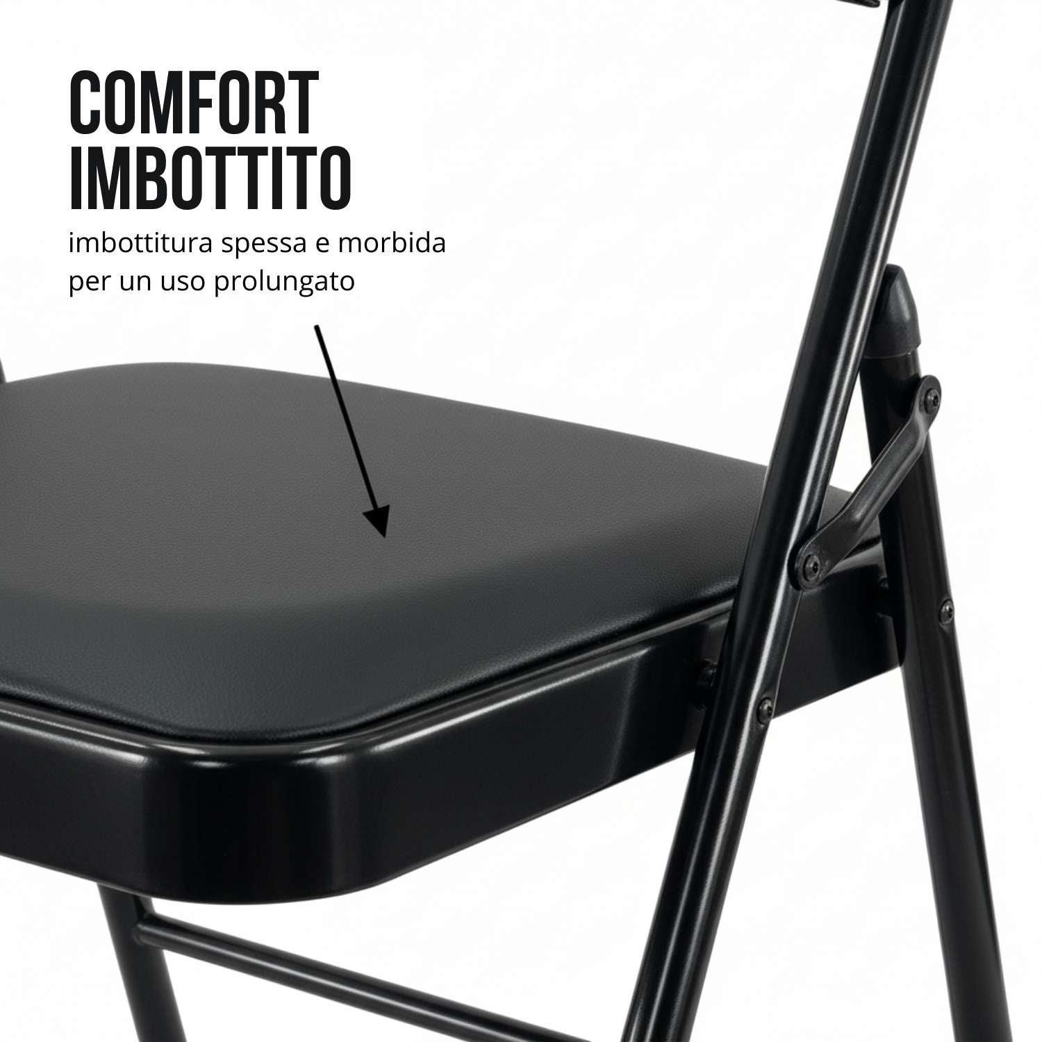 Sedia Kant Pieghevole Imbottita Portatile Salvaspazio in Metallo Richiudibile Sedie per Cucina Giardino Camera Sale Nero