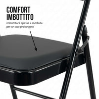 Sedia Kant Pieghevole Imbottita Portatile Salvaspazio in Metallo Richiudibile Sedie per Cucina Giardino Camera Sale Nero