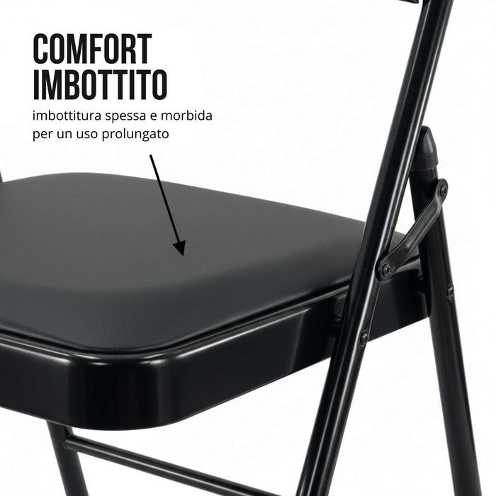 Sedia Kant Pieghevole Imbottita Portatile Salvaspazio in Metallo Richiudibile Sedie per Cucina Giardino Camera Sale Nero