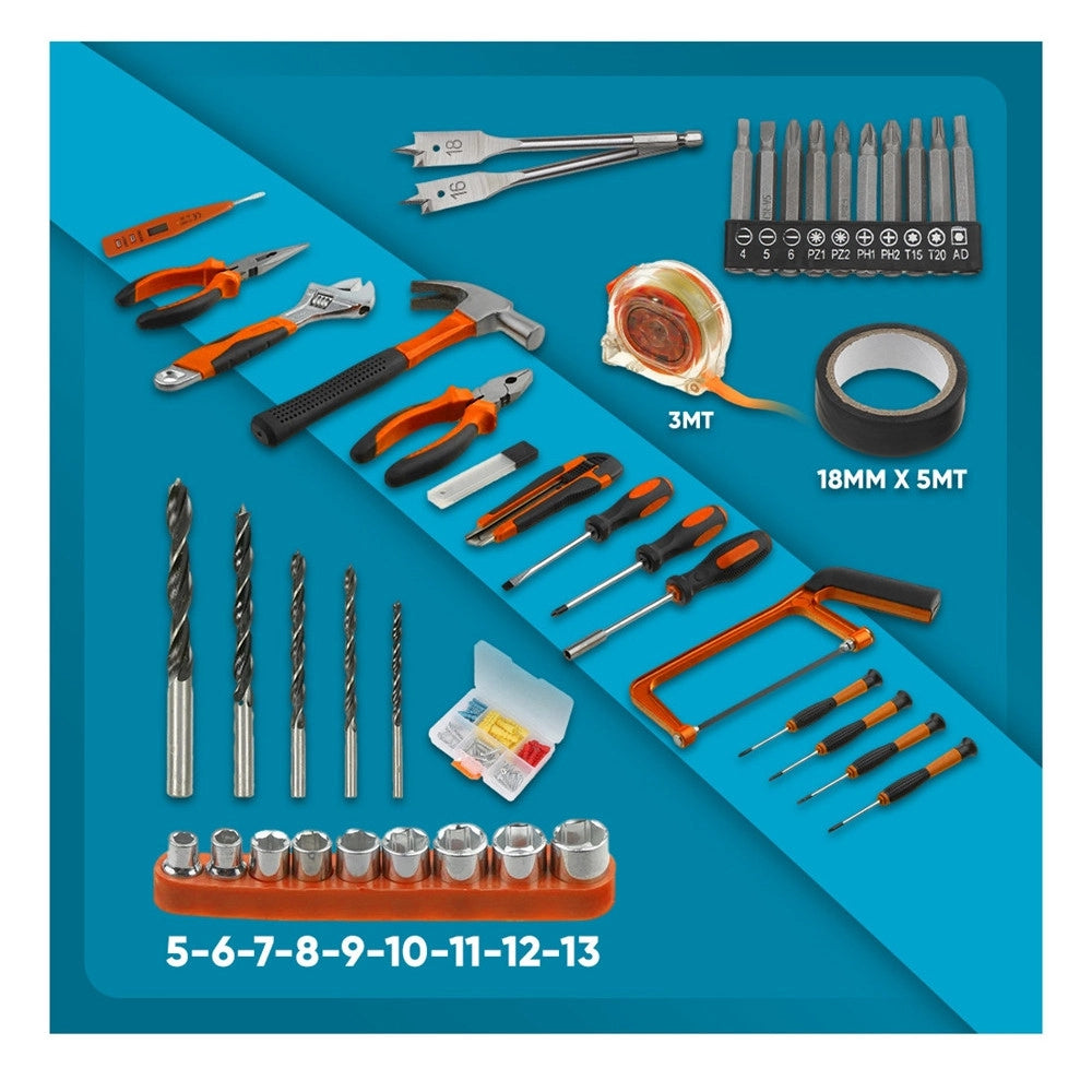 Trade Shop - Kit Da 100 Pezzi Completo Di Attrezzi Con Trapano Avvitatore A Batteria Valigietta -