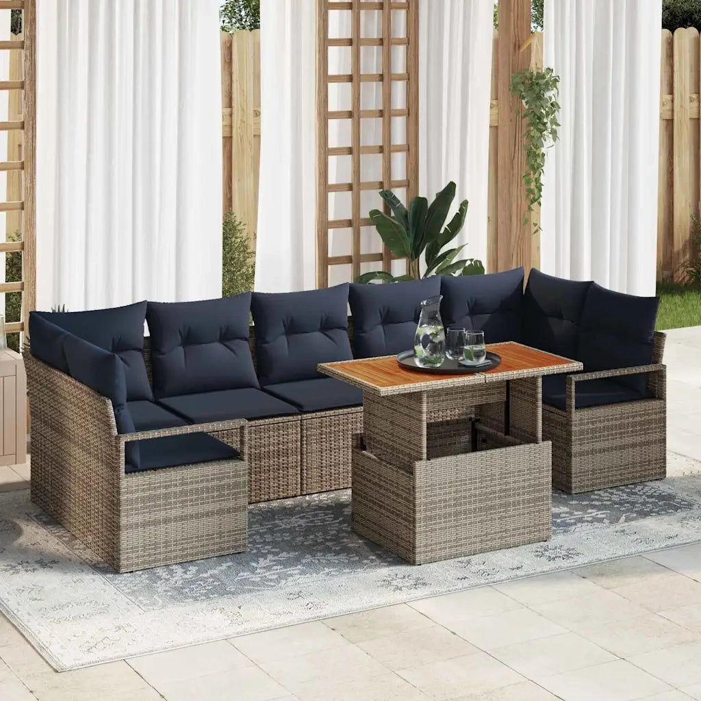 Set Divano da Giardino con cuscino 8 pcs Grigio e Blu Navy 3349681