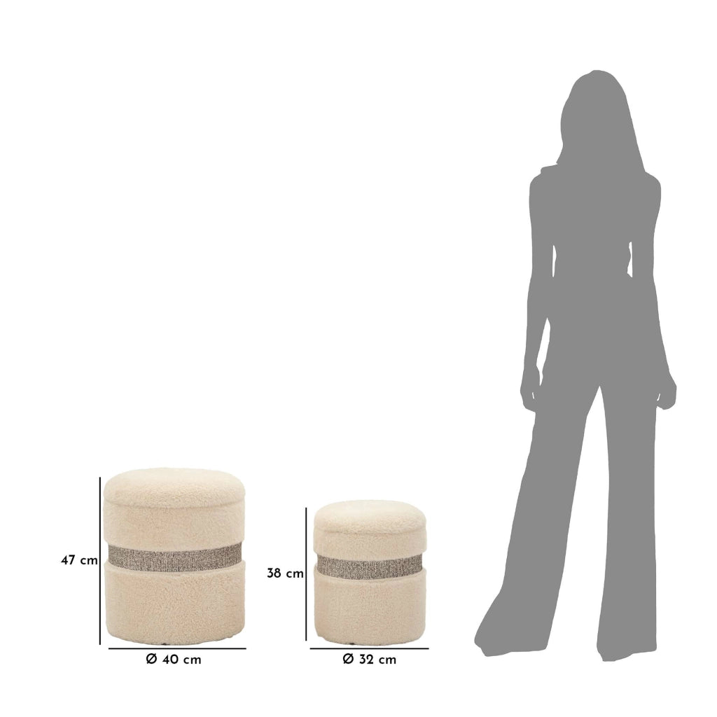 Luder, Pouf Contenitore set da 2, 40x40x47h cm Bianco Crema