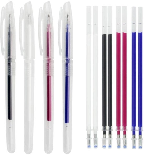 Pen per tessuto e pelle riscrivibile - 4 pezzi - 8 iniezioni - Marker per tessuto - Marker per cucito - 0,7 mm punta - Per stoffa e pelle