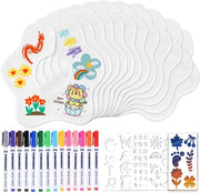 12 pezzi di tessere per decorare, 26*26 cm tessere per decorare per giochi di baby shower, tessere a forma di fiore con 14 pennarelli per tessuti e 5 stencil per decorazione di baby shower e festa di rivelazione del sesso, regalo