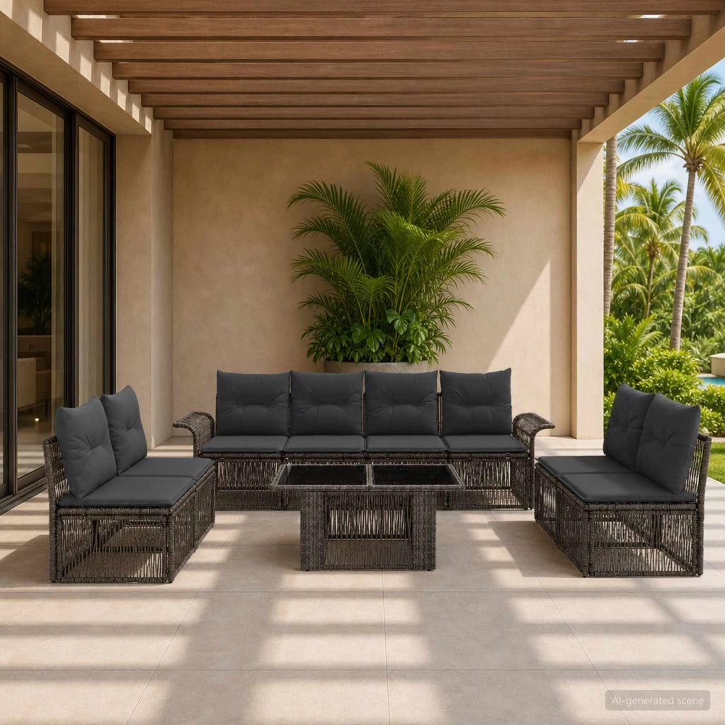 Set Divano da Giardino 9 pz Grigio e Grigio Scuro polyrattan 3436625