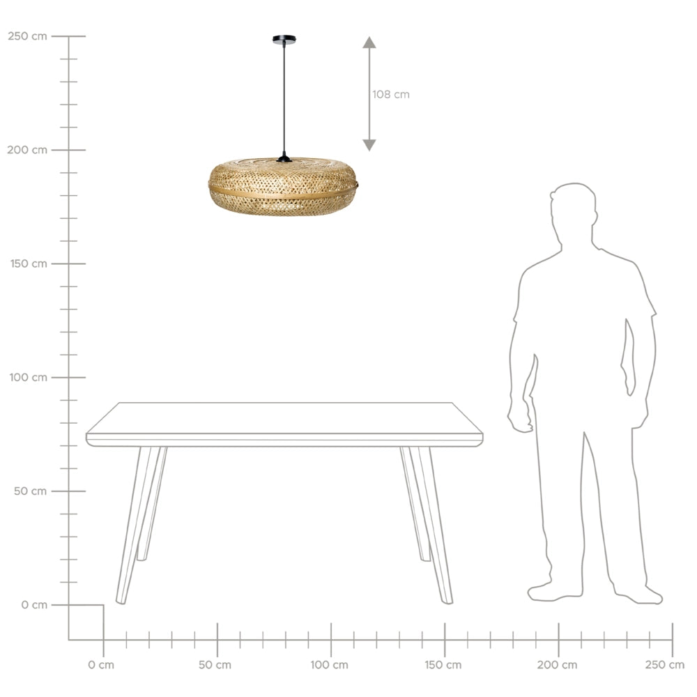 Lampada a sospensione lampadario con paralume in bambù naturale d'ispirazione bohémien rotonda intrecciata Illuminazione