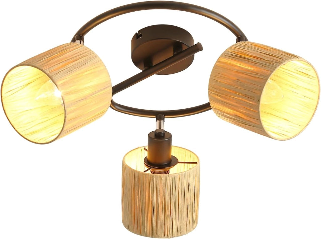 ZMH Faretto da soffitto a 3 luci E14 Nero Naturale Lampada da soffitto Carta Soggiorno
