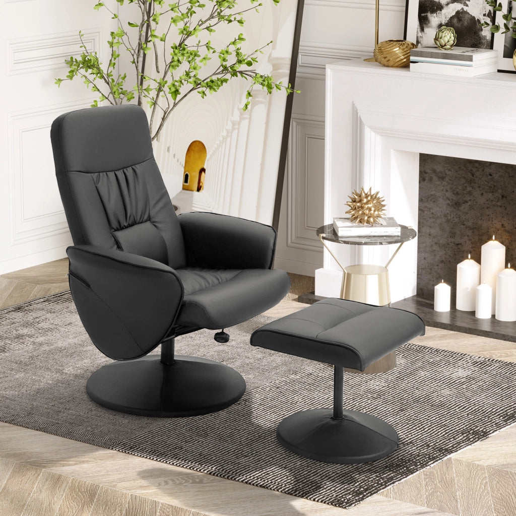Poltrona Relax Girevole in Similpelle ¨C Zephmum ¨C Nero con Poggiapiedi e Schienale Regolabile