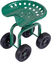 Sgabello con Ruote per Giardinaggio, Sedile con Ruote Regolabile in Altezza e Portatile, Seggiolino da Giardino, Prato e Cortile, Portata 150kg (Verde)