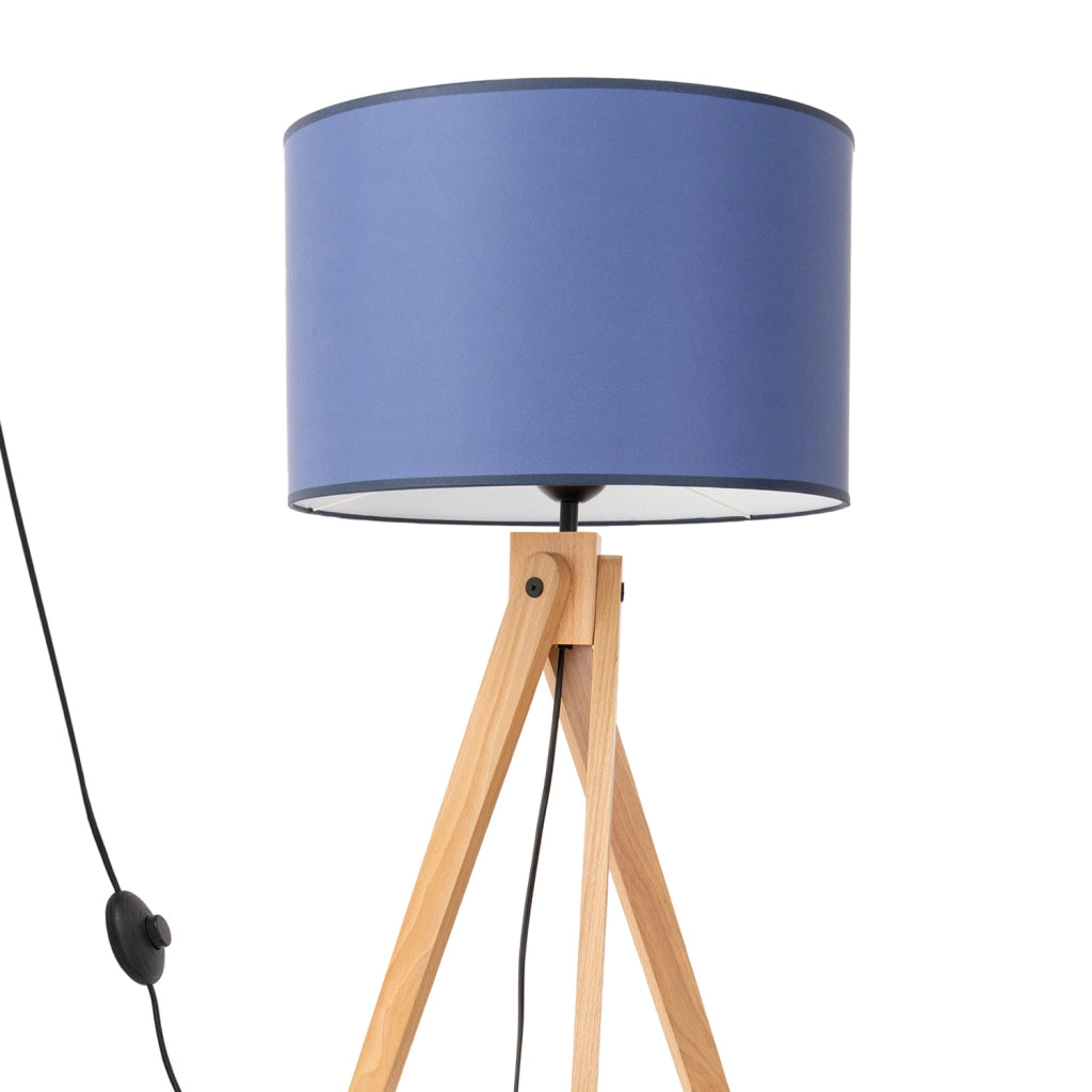 Lampada da terra treppiede legno blu paralume E27 SKUMRA